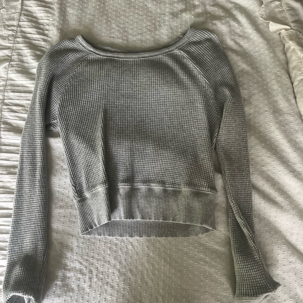 Aerie Light Gray Waffle Knit Crop Top